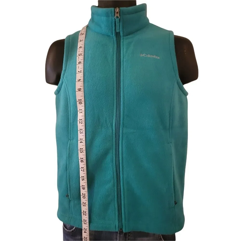 Columbia Fleece Vest Youth Sz L Aqua Blue Sleeveless Full‎ Zip Everyday Winter